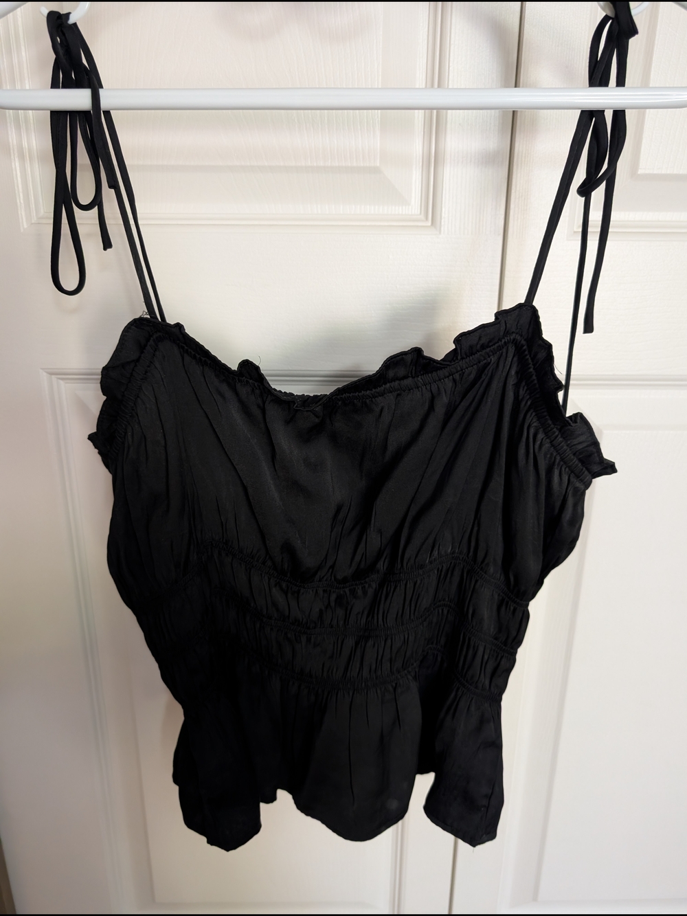 Dynamite Black Tie-Shoulder Smocked Cami